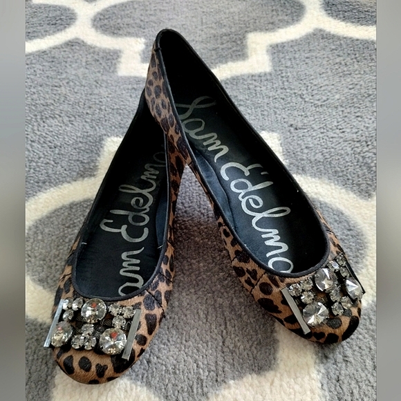 Sam Edelman "Caper" Jeweled Animal Print Ballet Flats - Picture 8 of 15